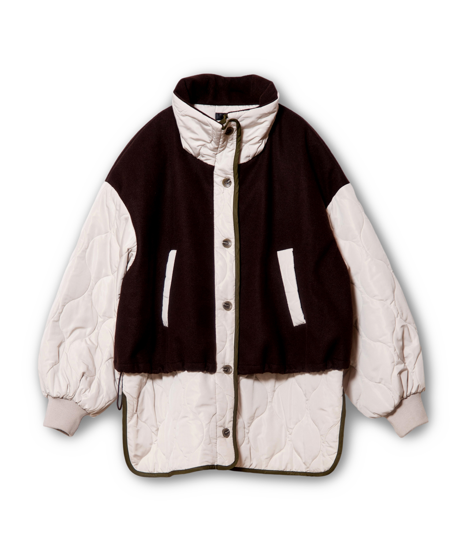 QUILTED LAYERED SHORT COAT color:D.BROWN