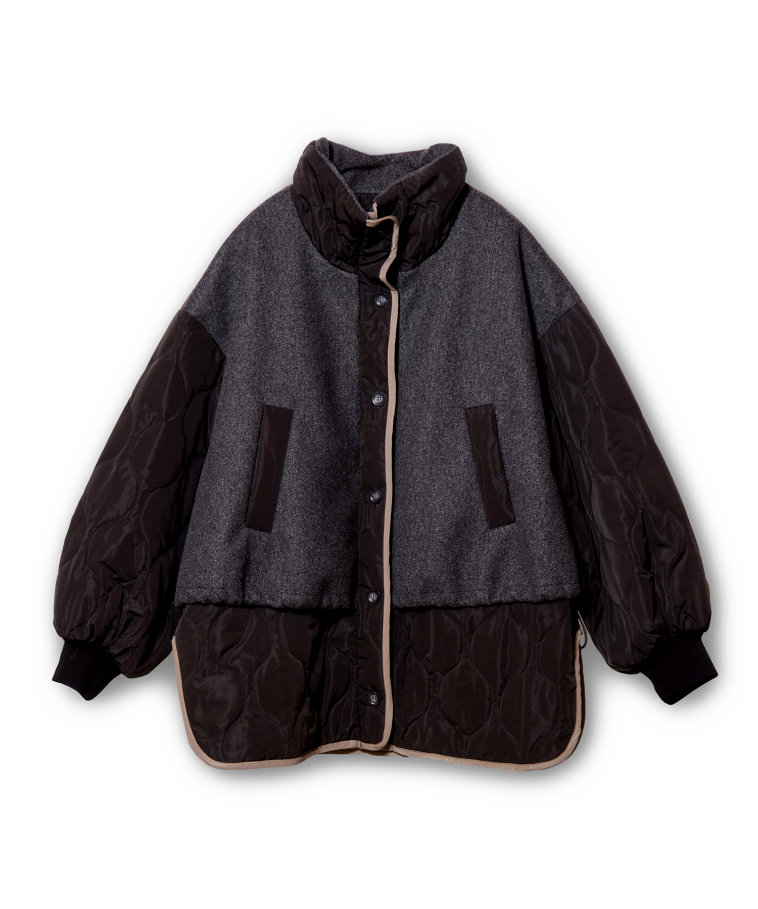 QUILTED LAYERED SHORT COAT color:GRAY