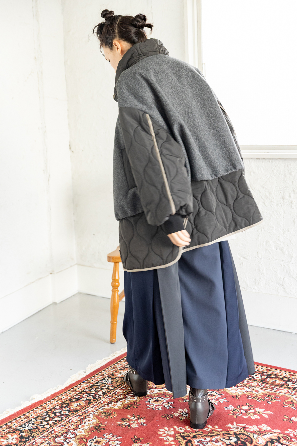 キルティングレイヤードショートコート着用画像