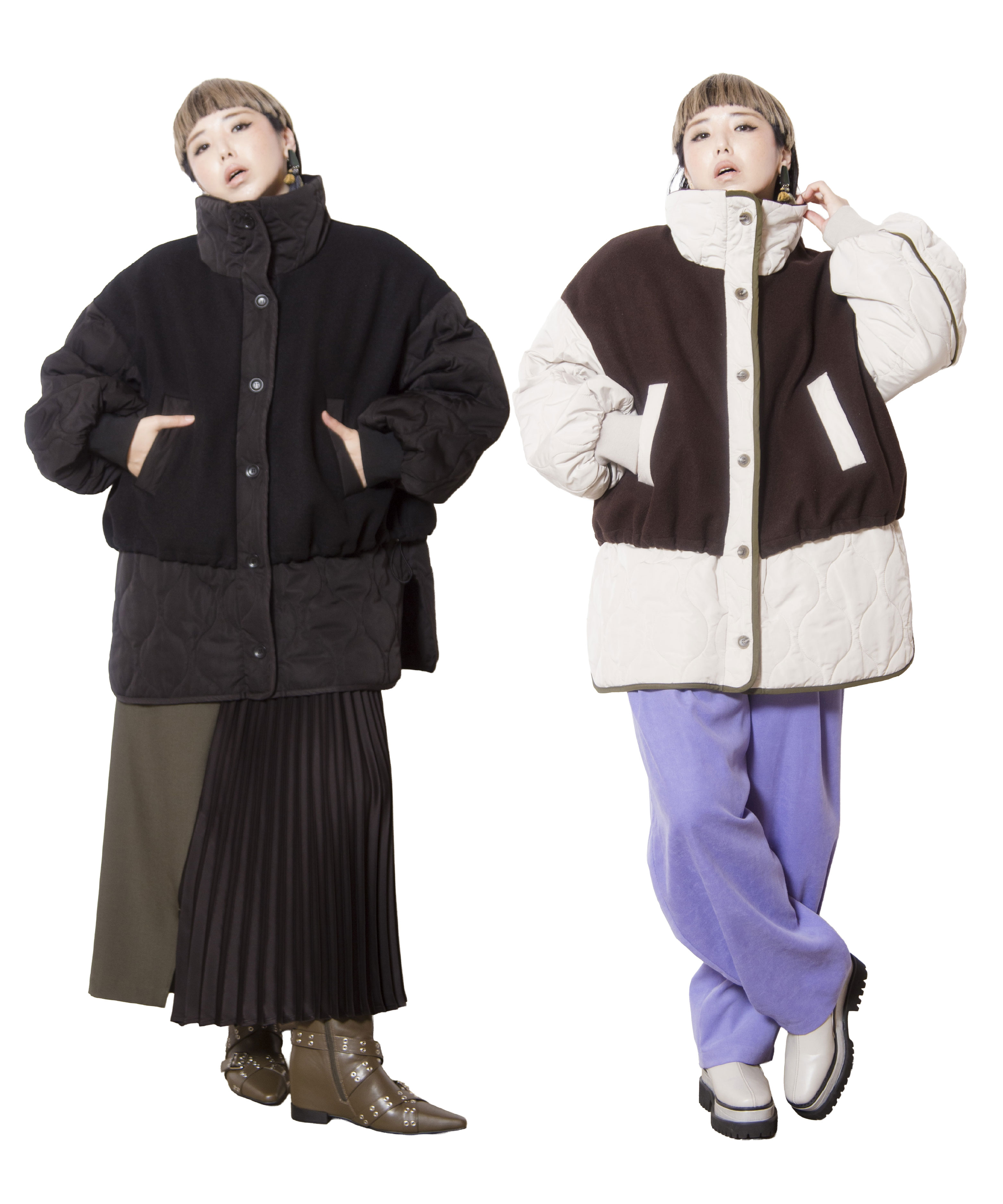 QUILTED LAYERED SHORT COAT 2style