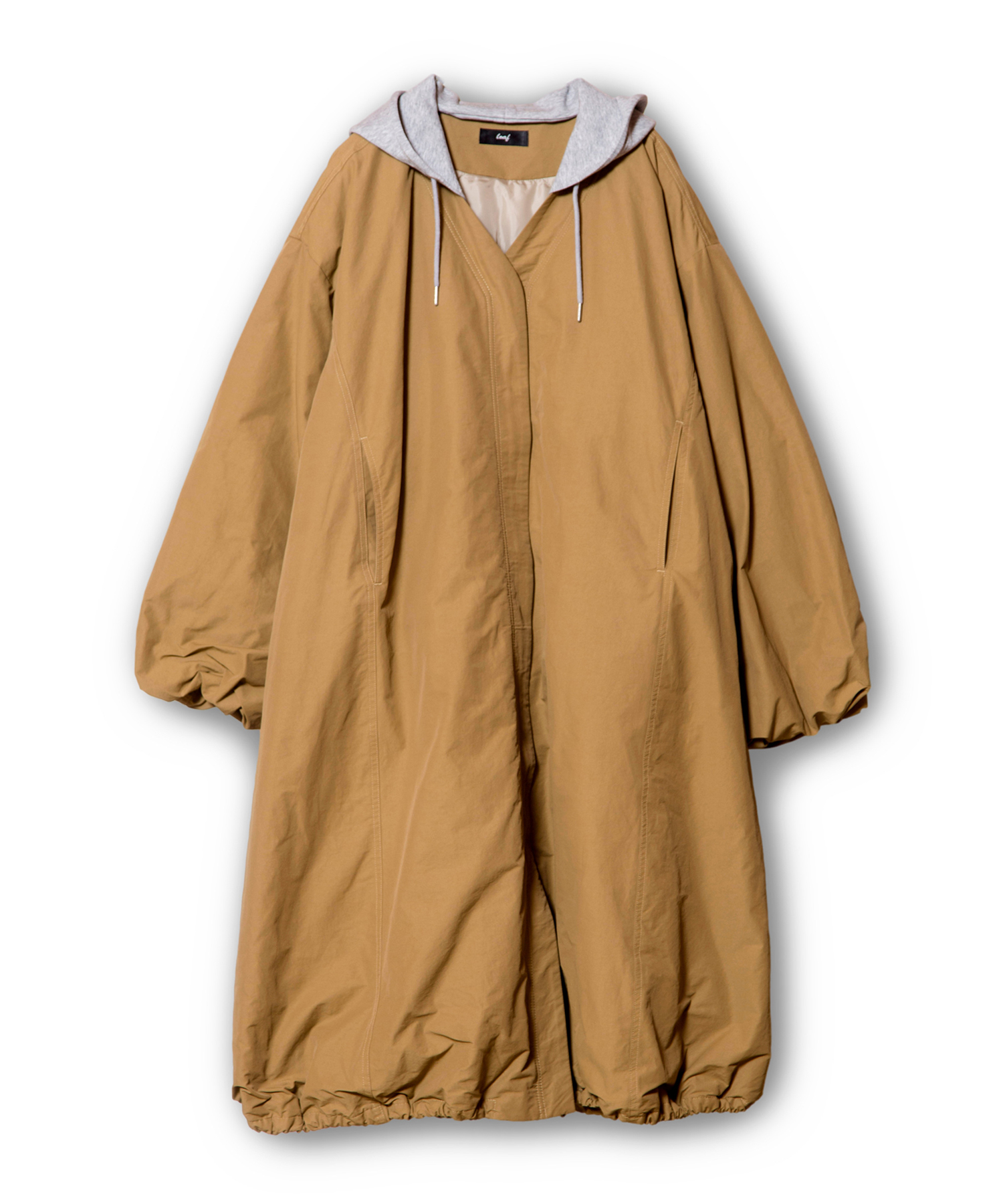 HOODED BALLOON COAT color:BEIGE