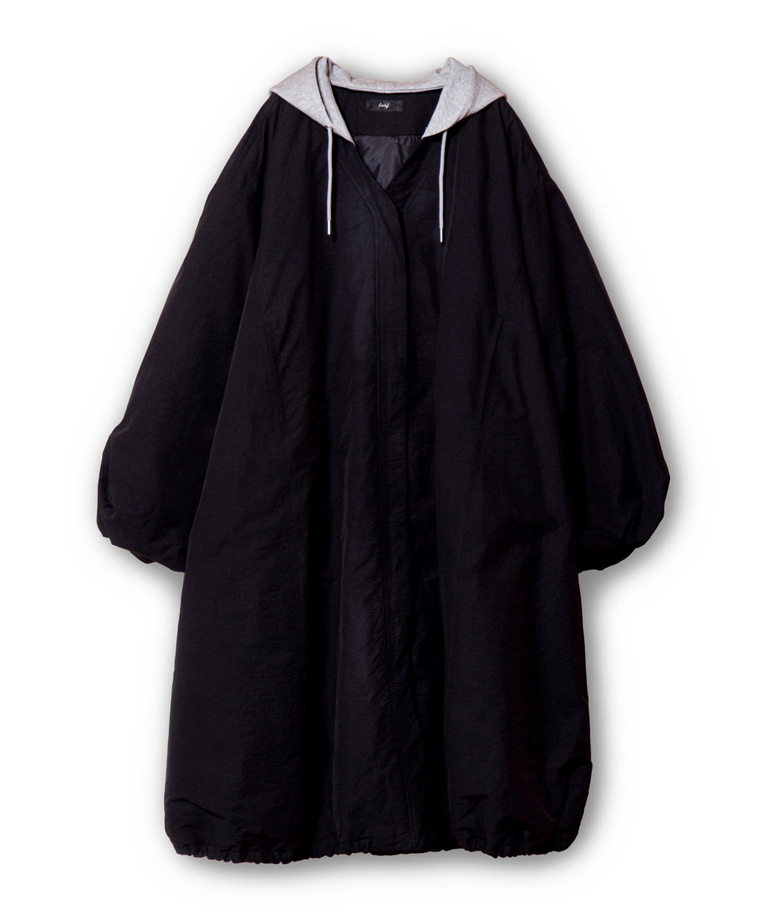 HOODED BALLOON COAT color:BLACK