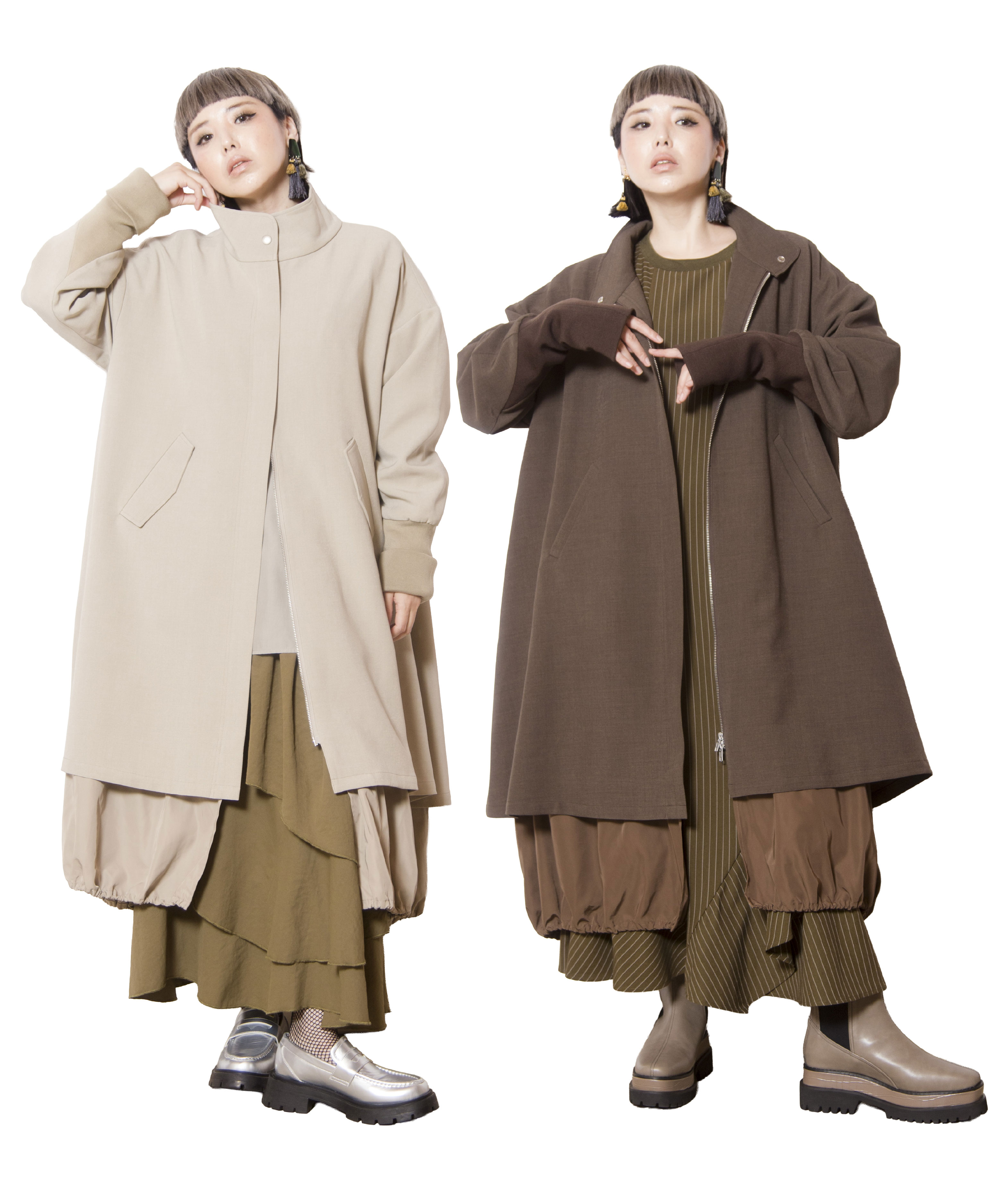 LAYERED STAND COLLAR COAT 2style