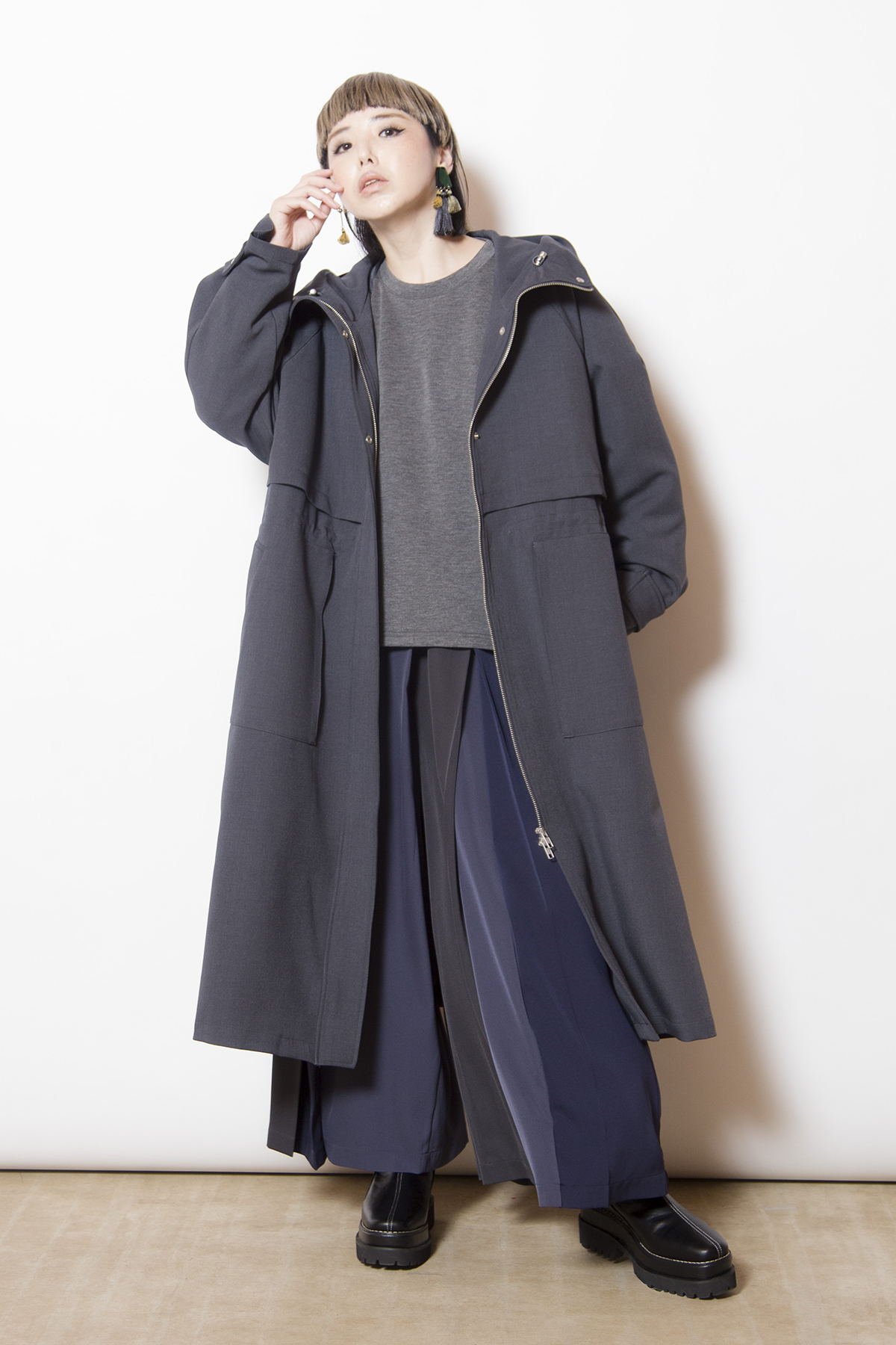 ライナー付フーデッドコート着用画像