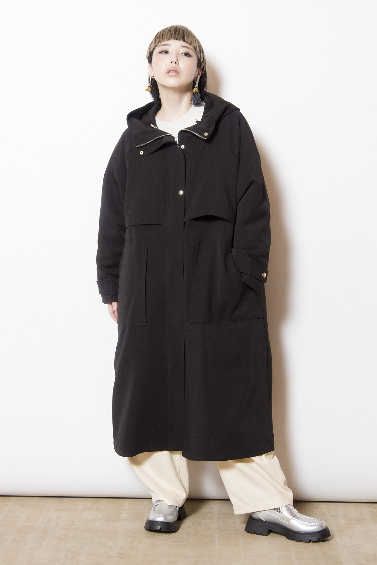 ライナー付フーデッドコート着用画像