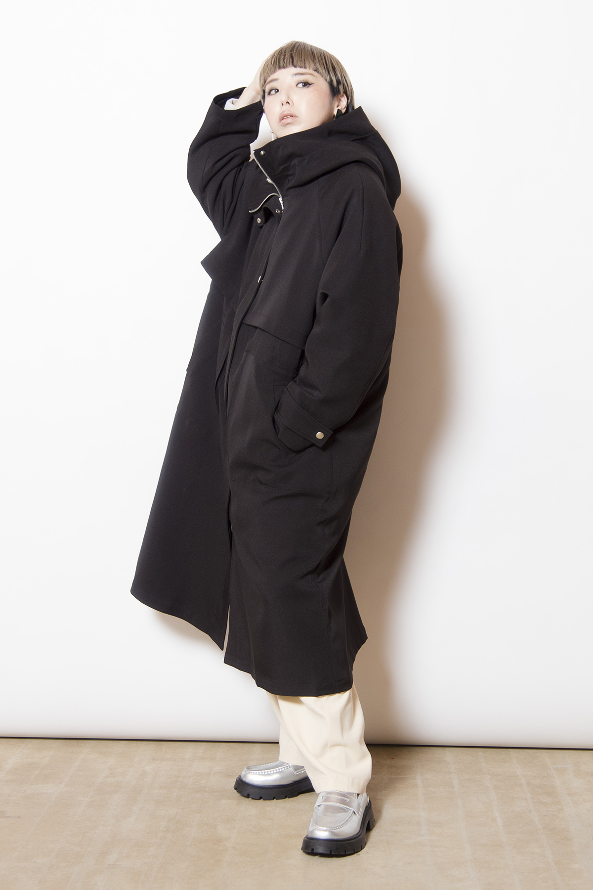 ライナー付フーデッドコート着用画像