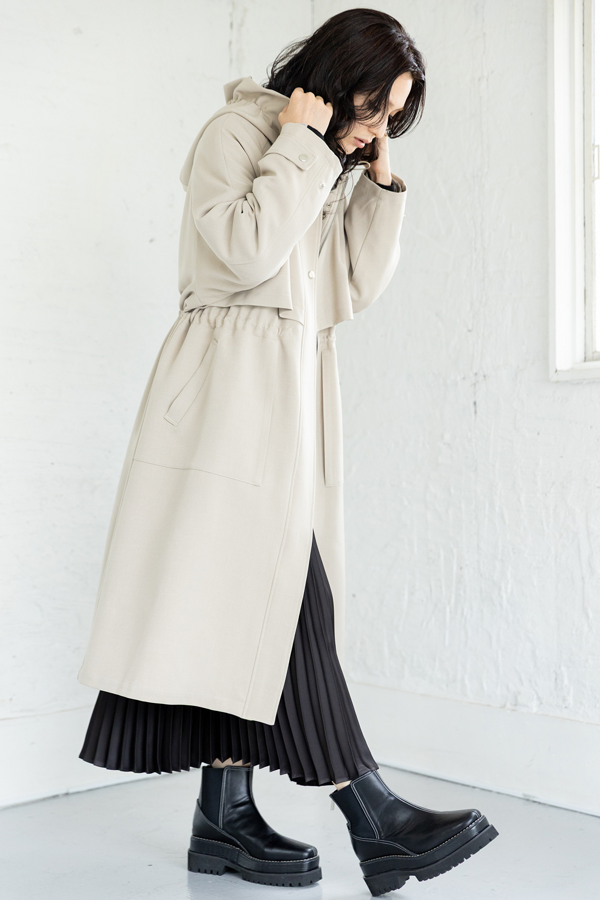 ライナー付フーデッドコート着用画像